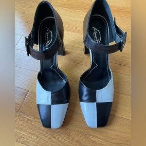 Franco Russo Napoli black & white ankle strap pumps
